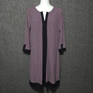 Ann Taylor Dress Womens Medium Black Pink Floral Shift Mod Retro Knee Length